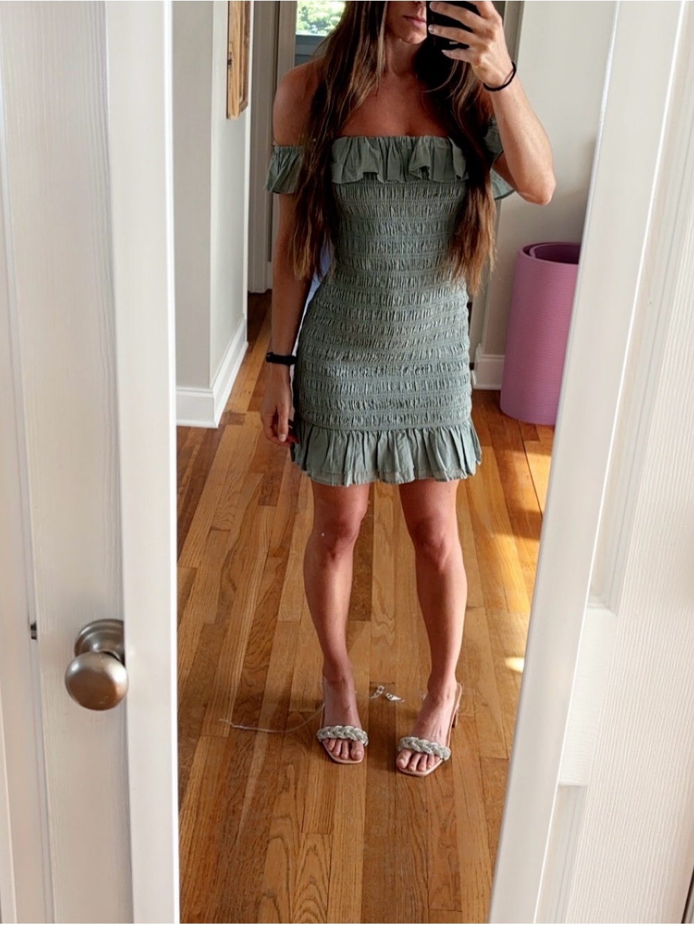 Abercrombie & Fitch turquoise Off-Shoulder Smocked Mini Dress XXS